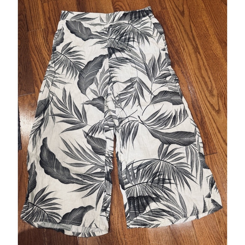 Tahari Women's 100% Linen Pants Cream Floral Leaf Wide Leg XL Beach Grandmaw